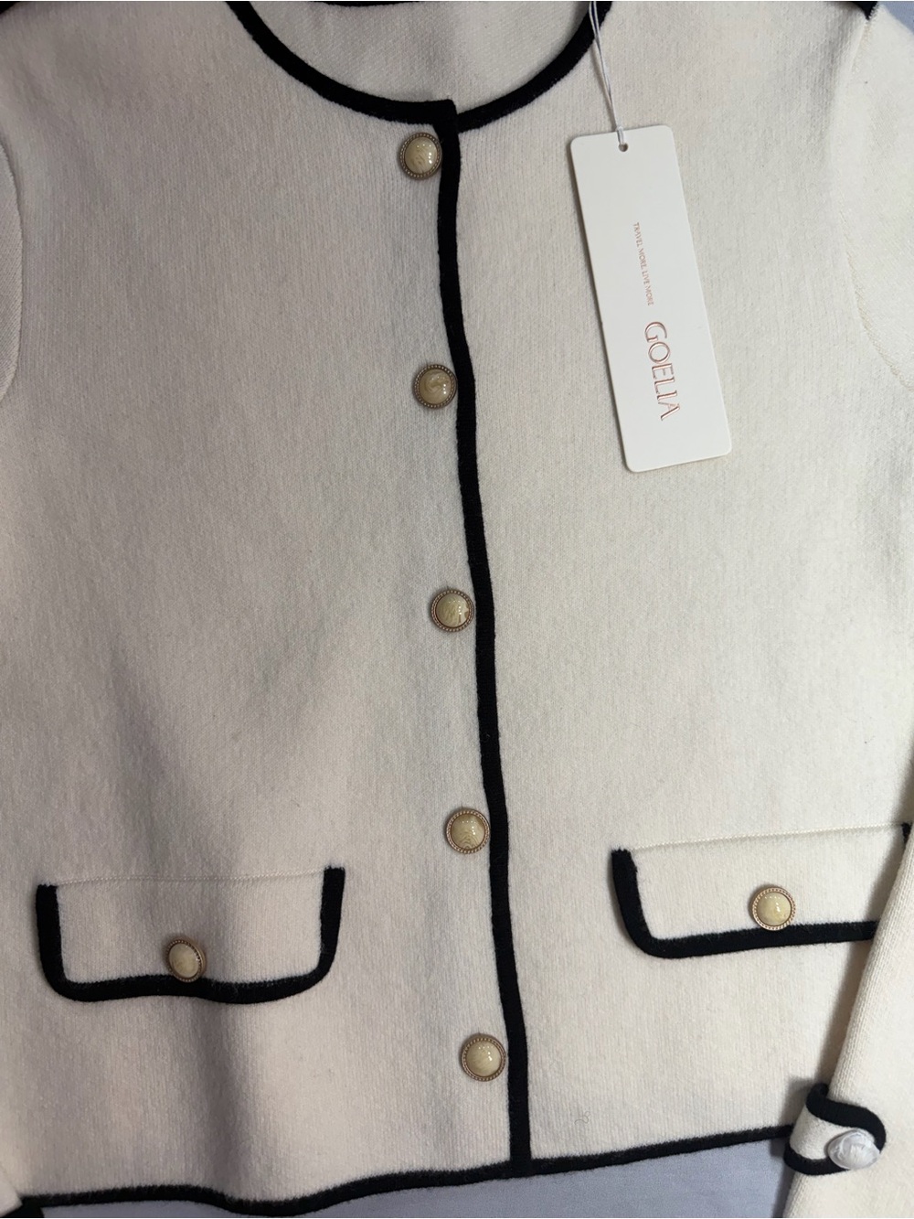 Cream Knit Sweater with Black Trim - Picture 5 of 10